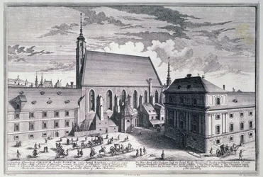 Ansicht der Allerheiligenkirche, Wien, graviert von Johann-August Corvinus (1683-1738)